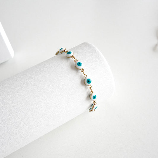 Pulsera de ojos turcos blancos