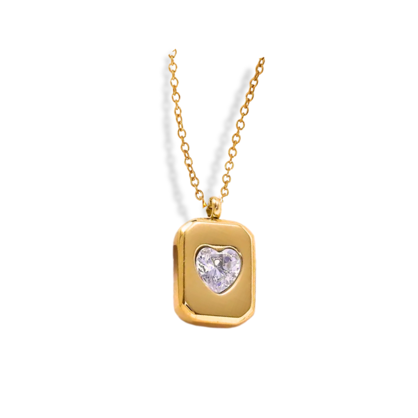 Cadena con dije de placa y zirconia de corazón