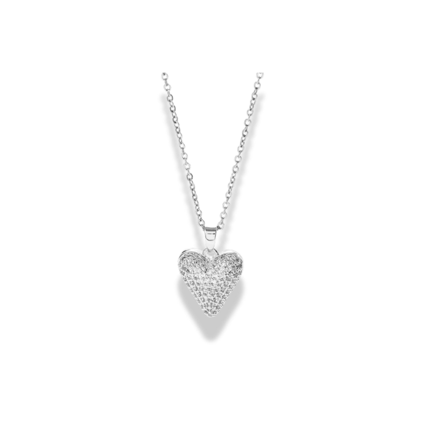 Cadena de corazón alargado con zirconias plateado