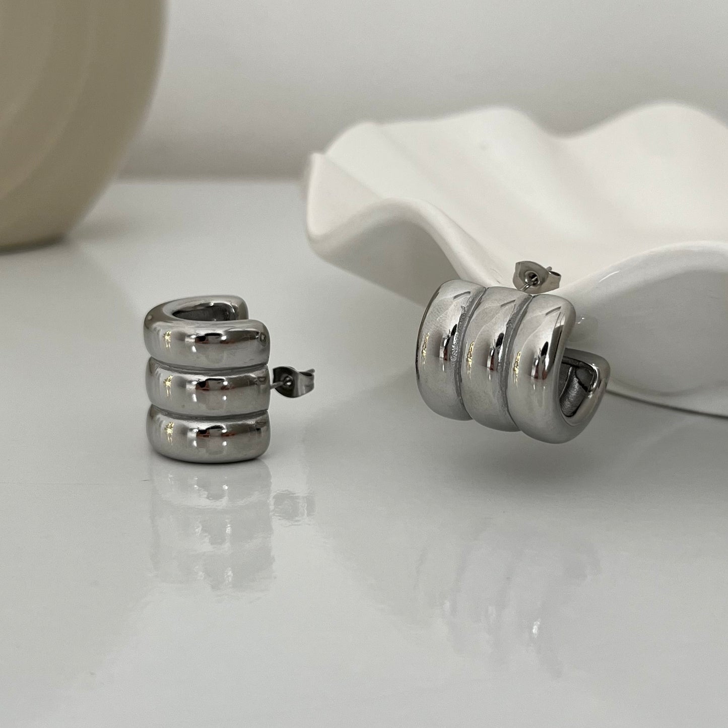 Aretes chuncky triples plateados