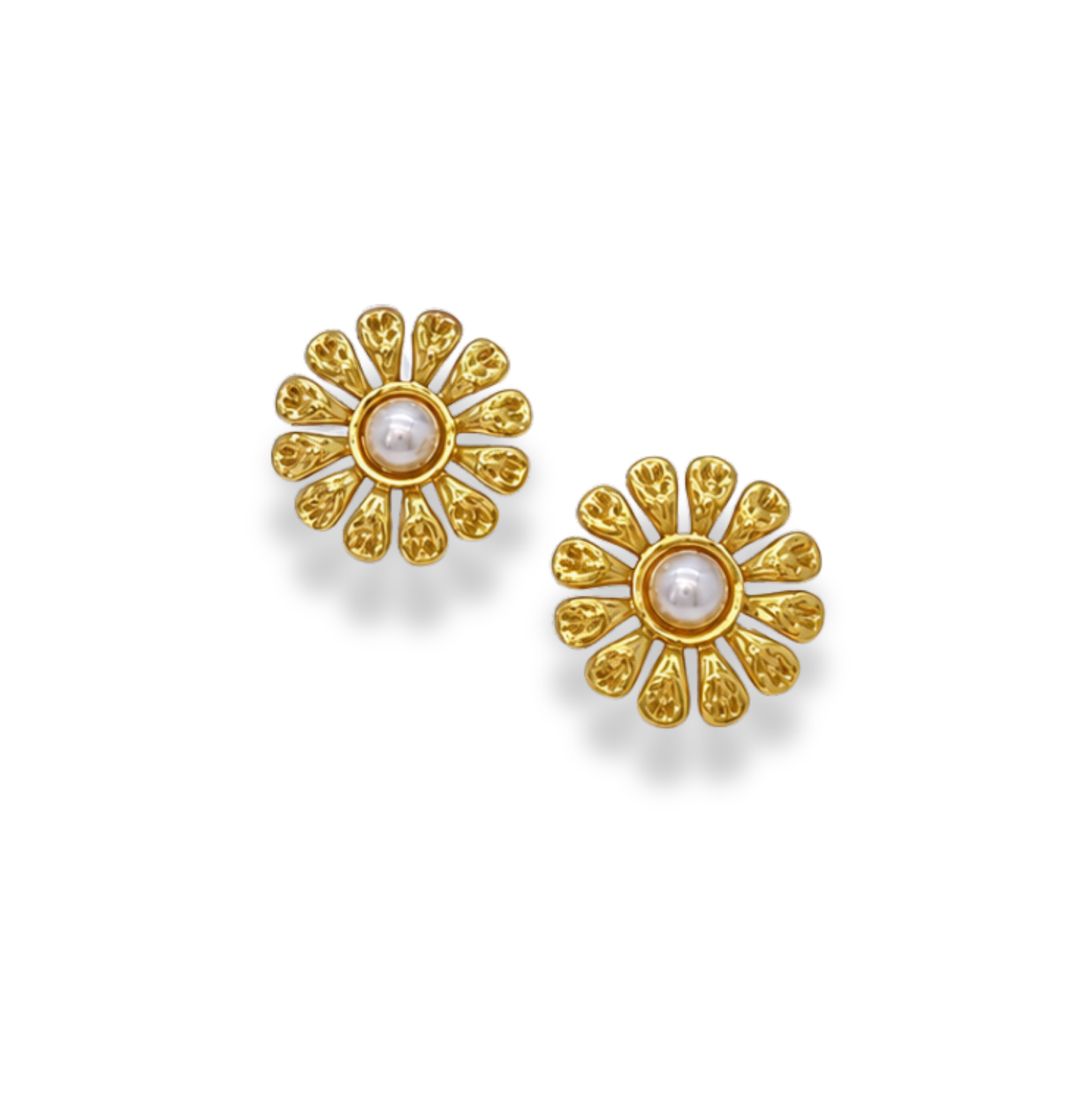 Aretes flor con perla al centro