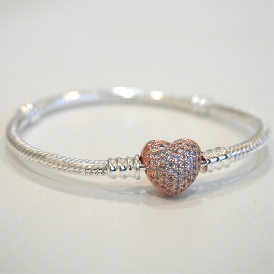 Pulsera corazón oro rosa con zirconias