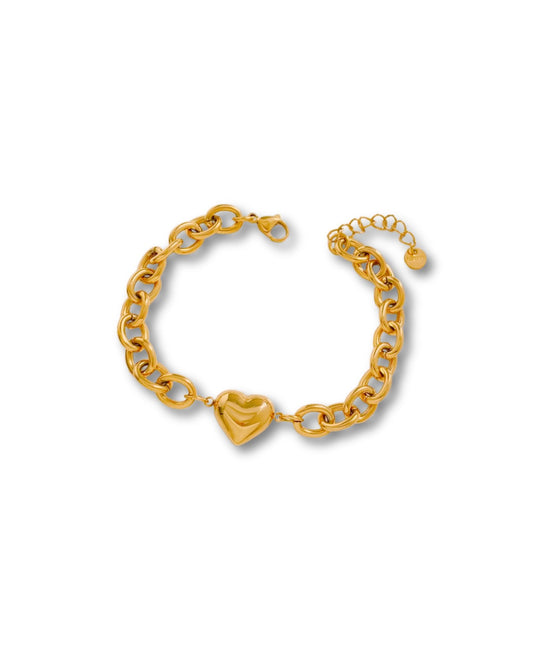 Pulsera eslabones corazón dorado