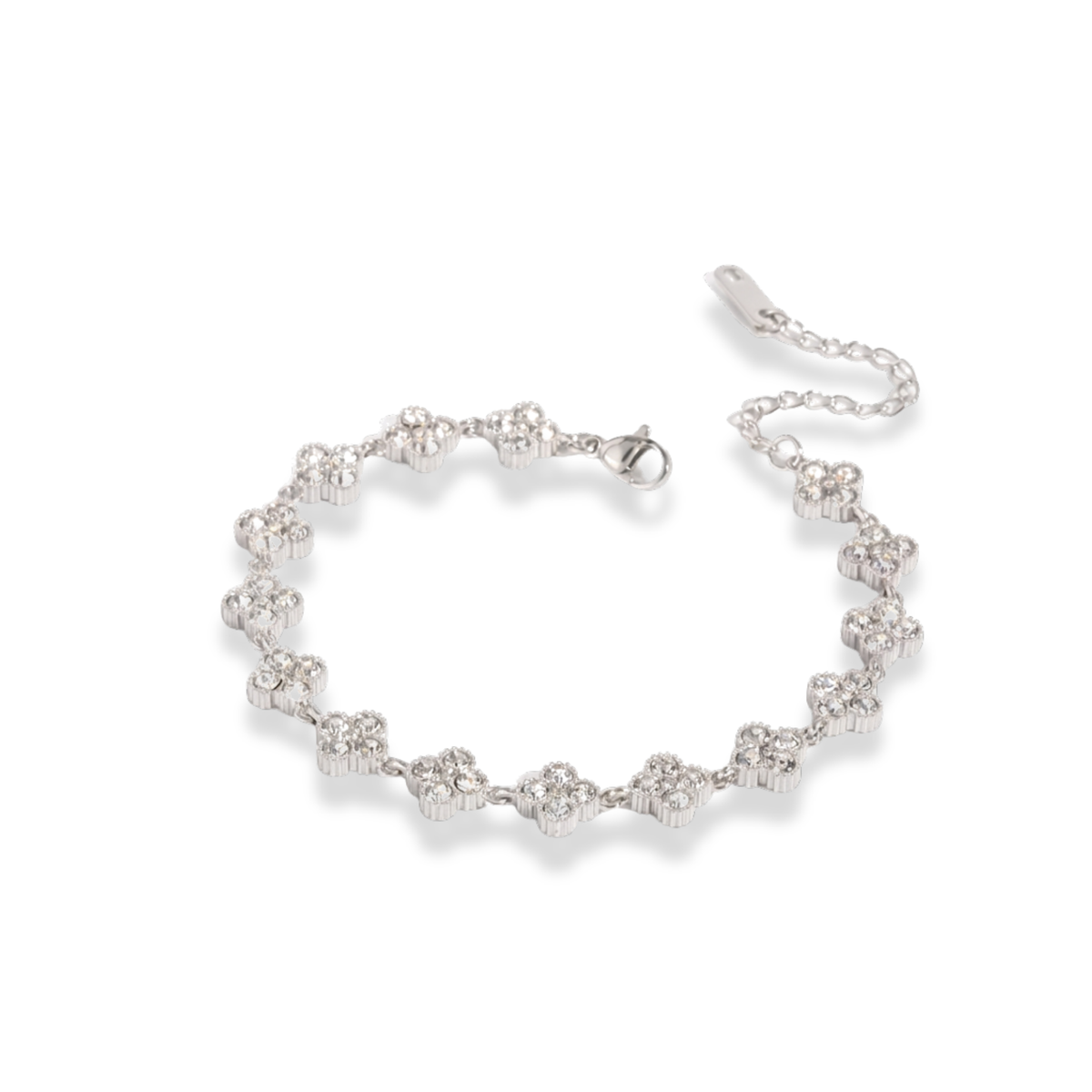Pulsera de zirconias en forma de flor plateado
