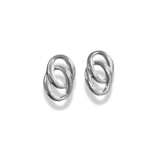 Aretes doble círculo plateado