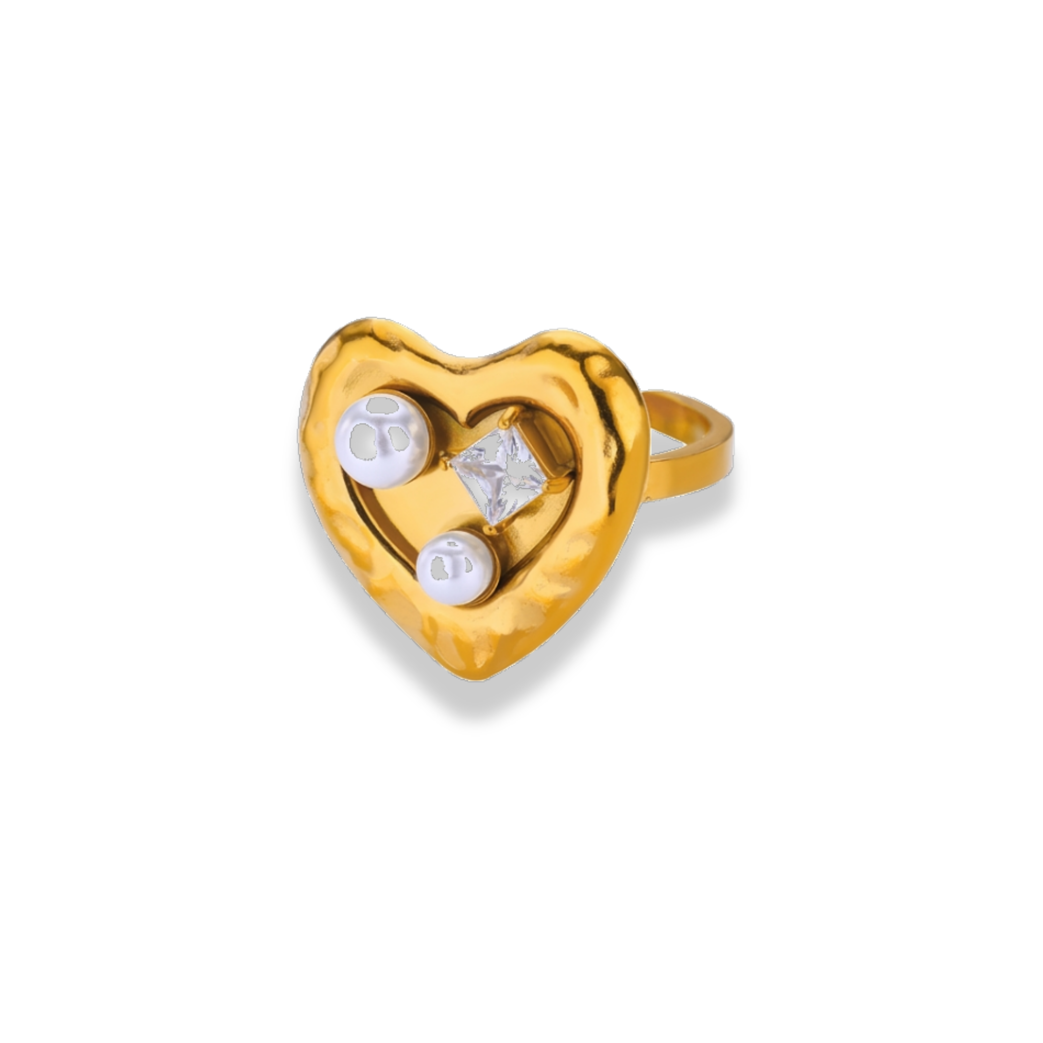 Anillo en forma de corazón con perlas