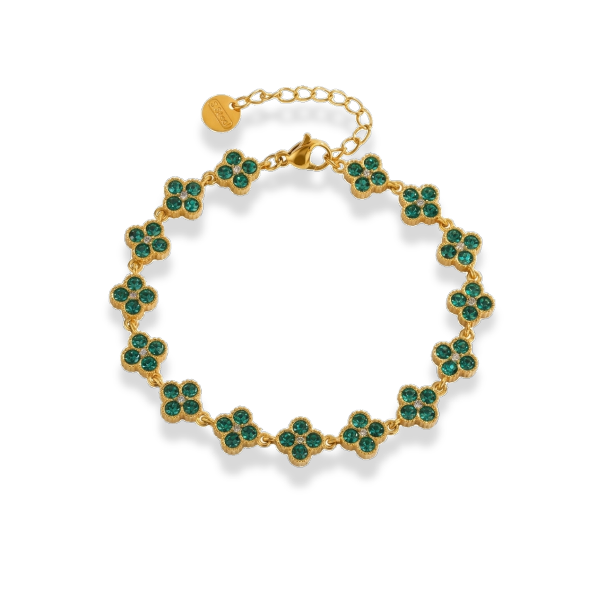 Pulsera de flores tipo trébol de zirconias verde