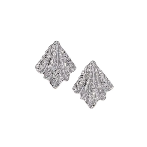 Aretes tipo abanico con textura plateados