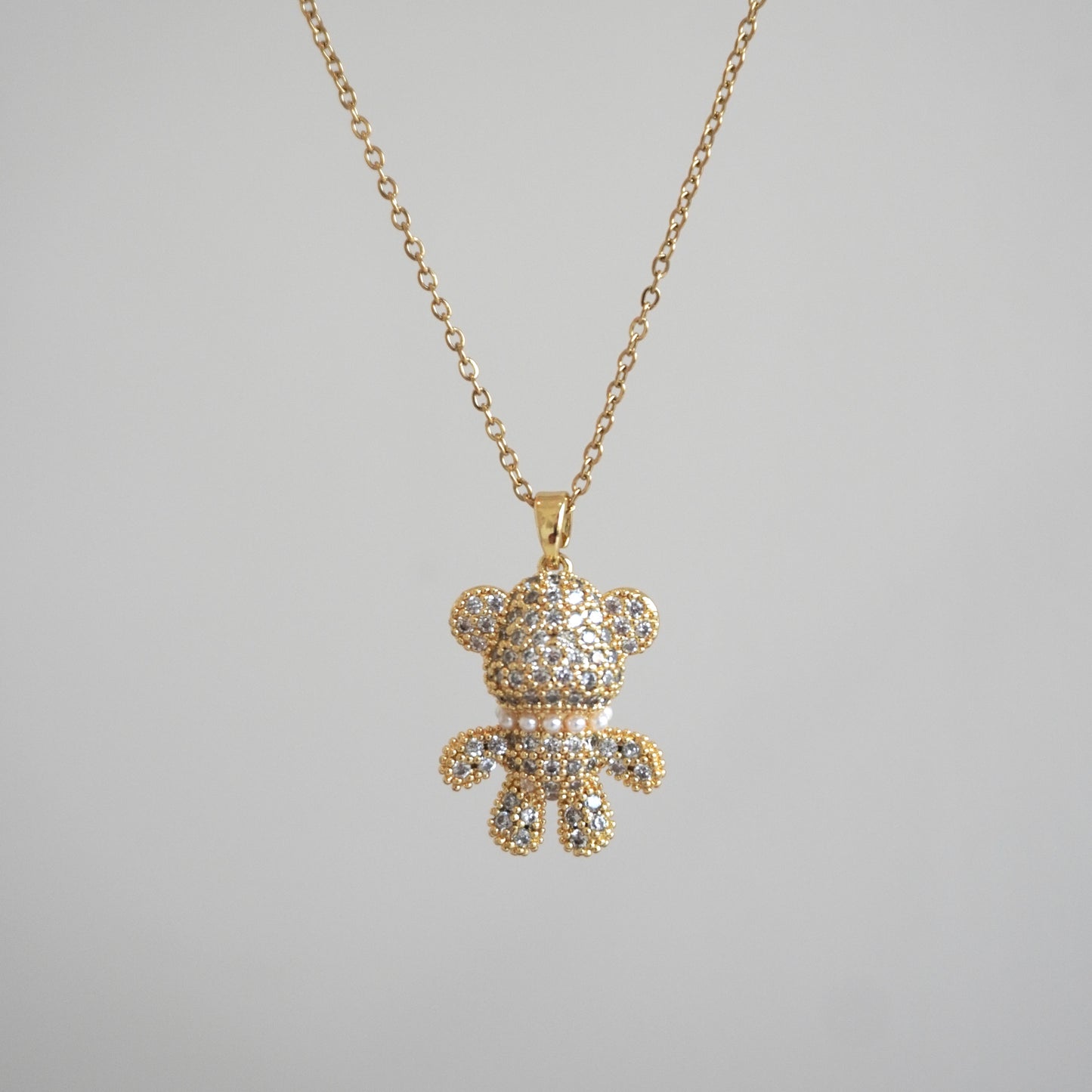 Cadena oso con perlas y zirconias