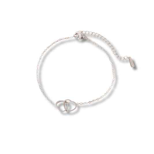 Pulsera de corazones entrelazados plateada
