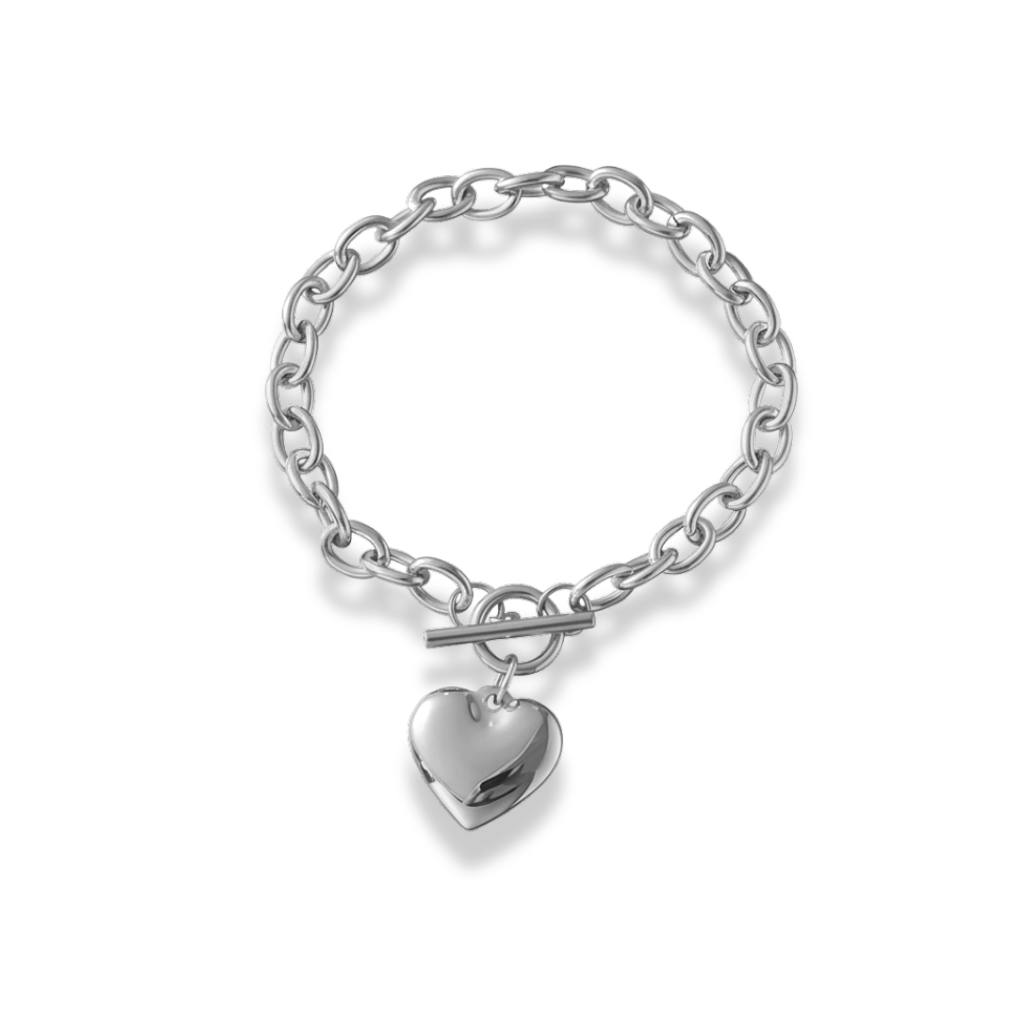 Pulsera eslabones corazón chunky plateado
