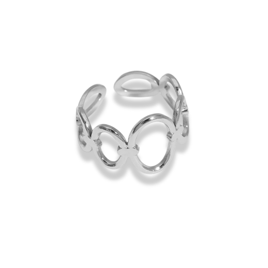 Anillo círculos grandes y pequeños plateado