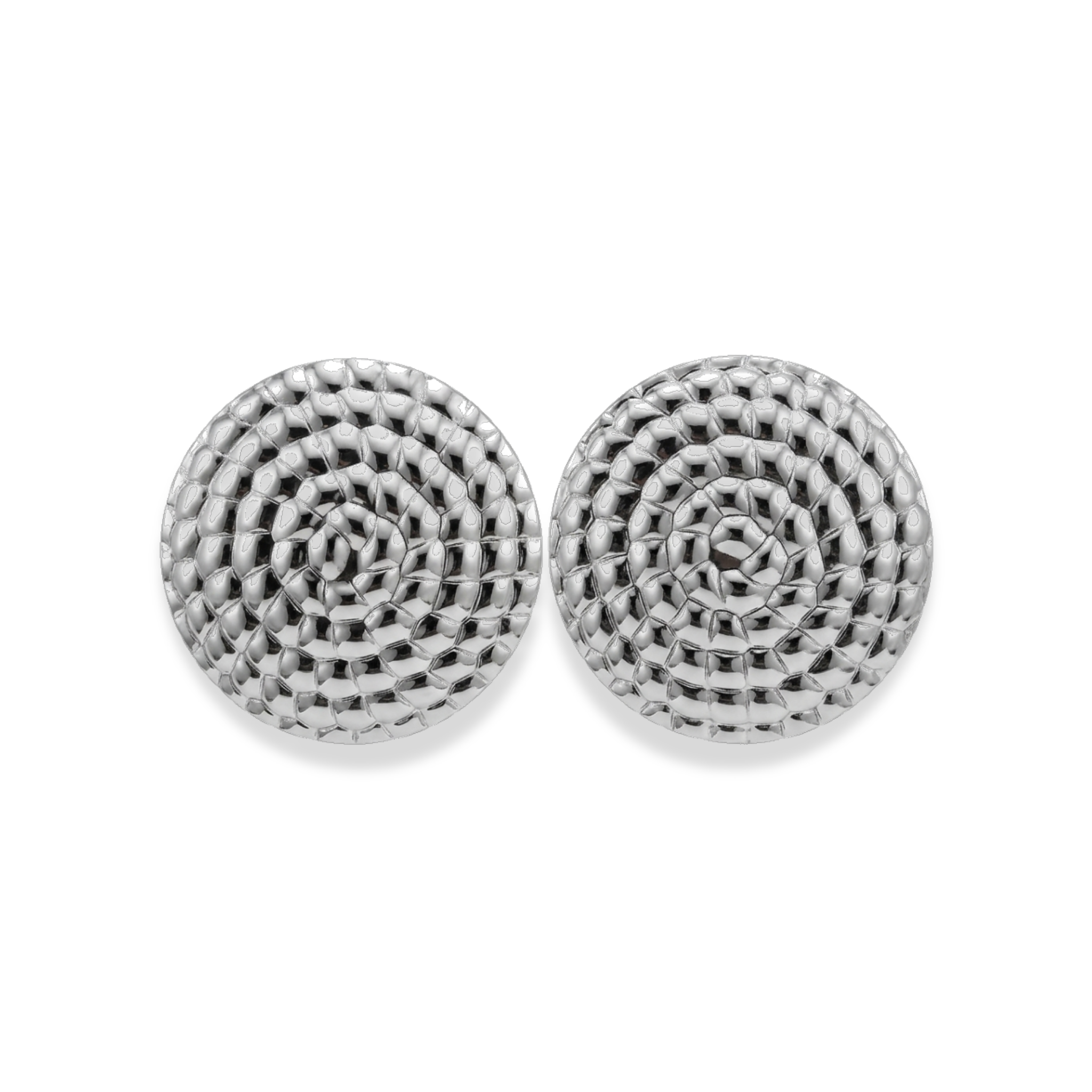 Aretes redondos con textura de cuadritos plateado