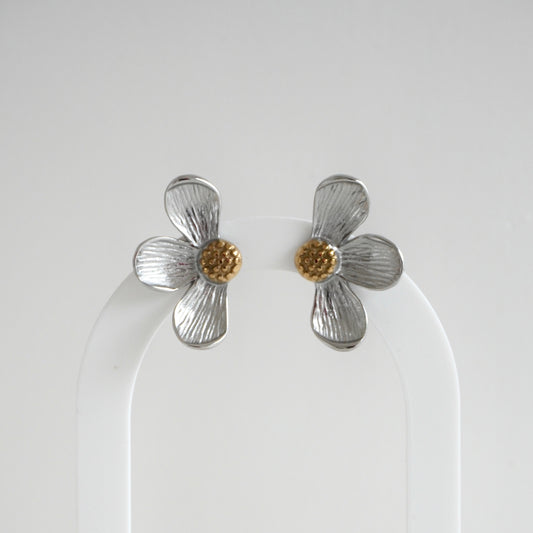 Aretes media flor bicolor
