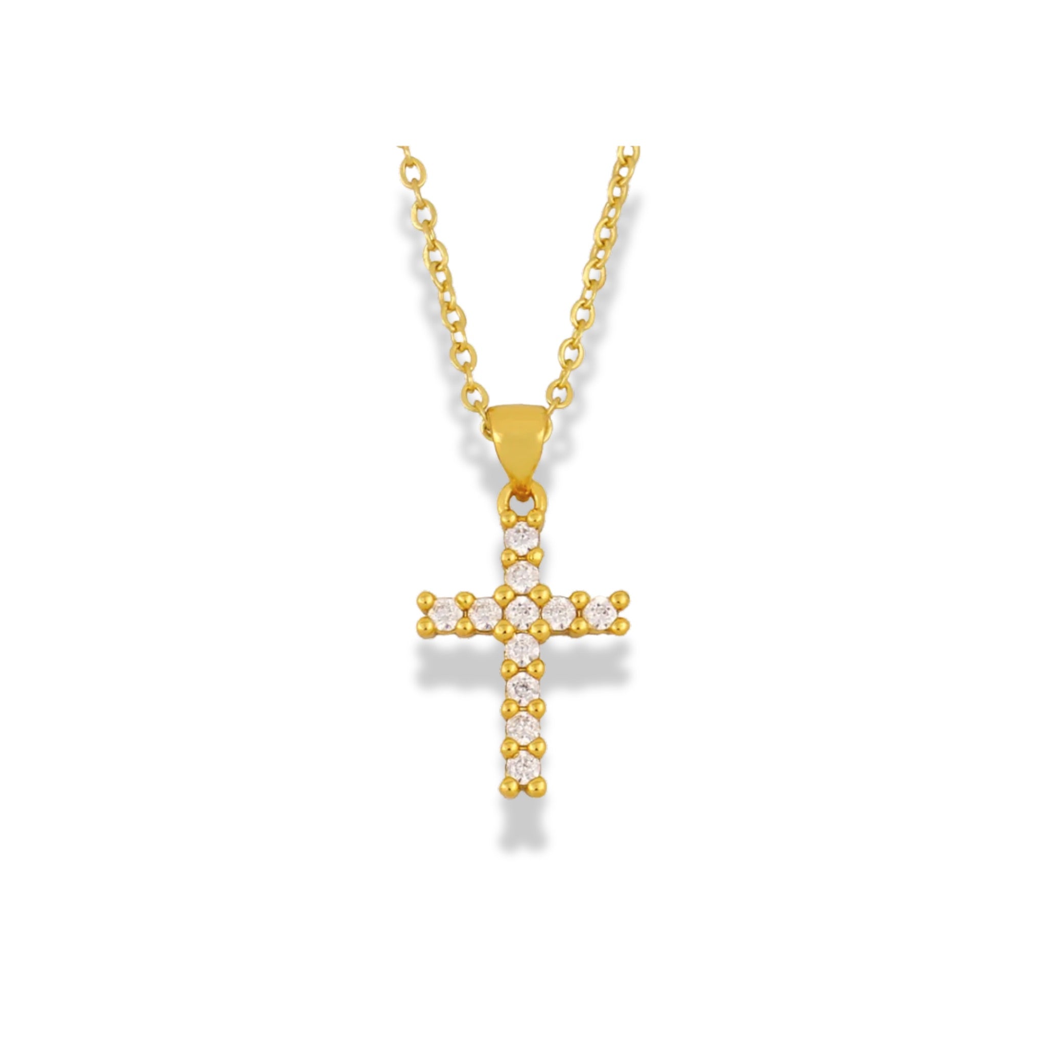 Cadena con dije de cruz y zirconias