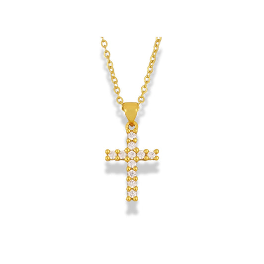 Cadena con dije de cruz y zirconias