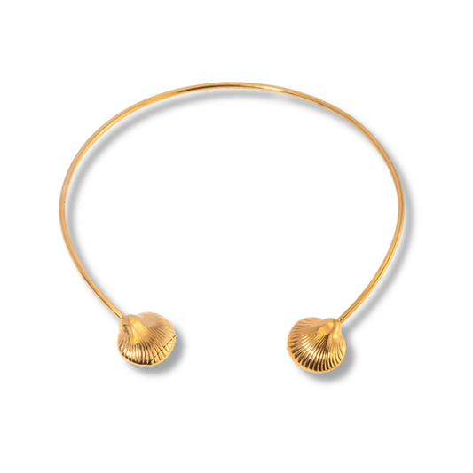 Pulsera rígida abierta bolas doradas