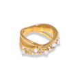 Anillo cruzado con perlas y zirconia