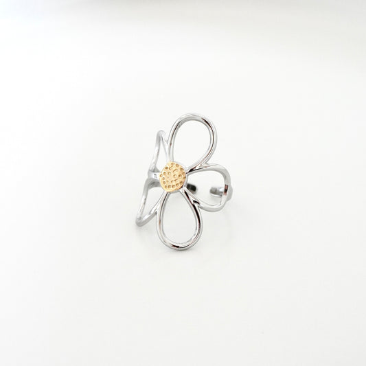 Anillo silueta flor curva bicolor