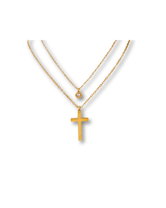 Set de cadenas dijes zirconia y cruz