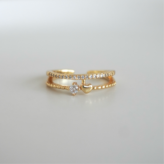 Anillo doble zirconias corazón