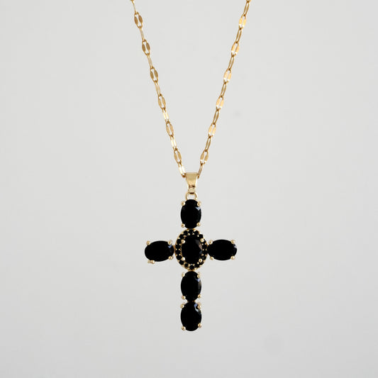 Cadena cruz zirconias negras