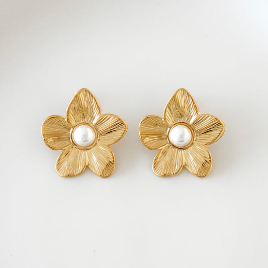 Aretes flor tropical y perla