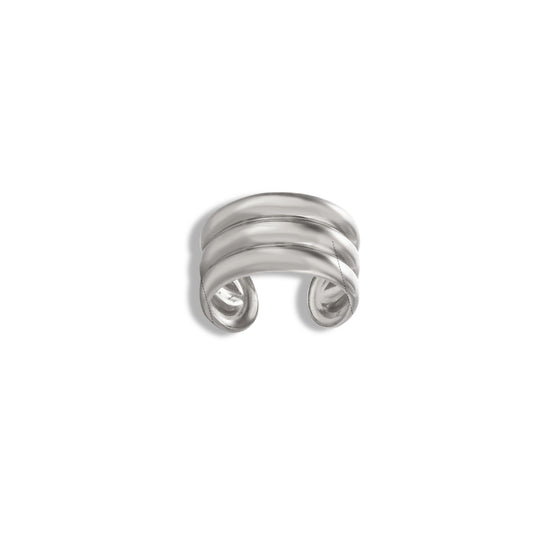 Anillo doble  línea chunky plateado