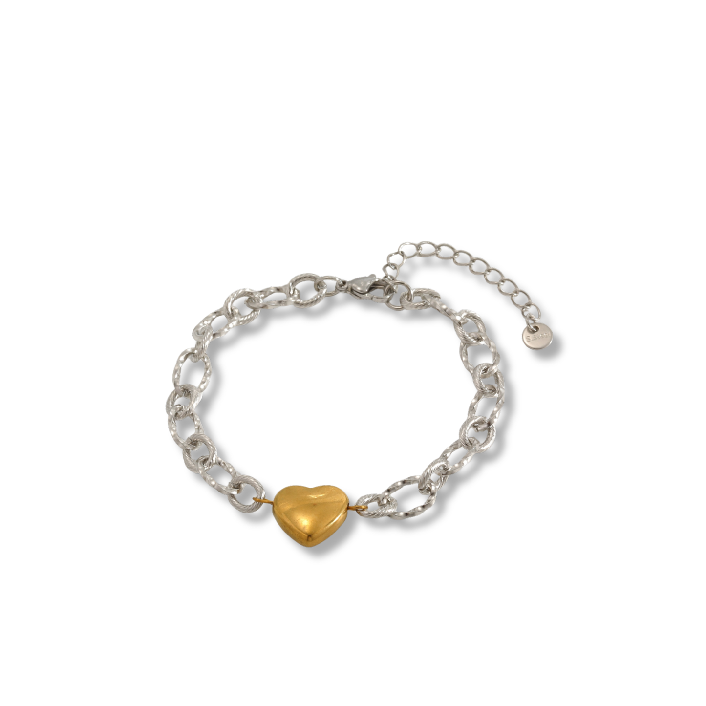 Pulsera bicolor de eslabones y dije de corazón