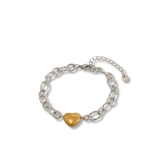 Pulsera bicolor de eslabones y dije de corazón