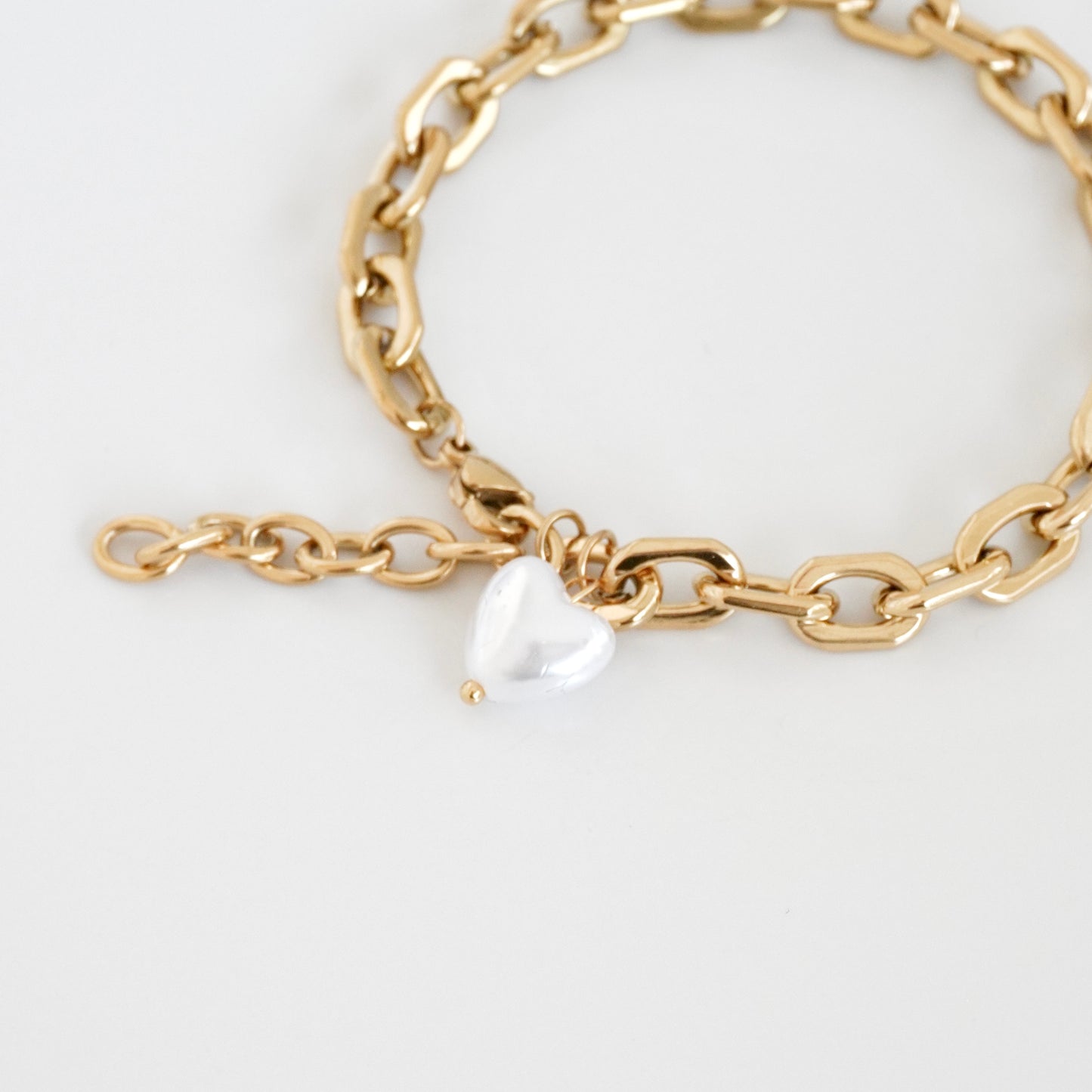 Pulsera eslabones corazón de perla