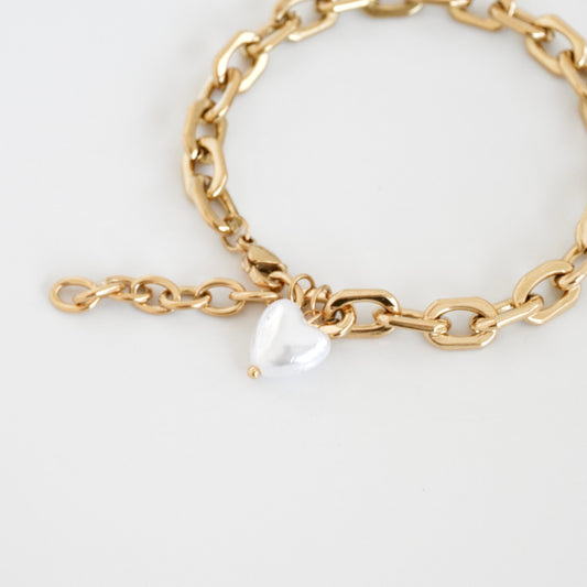 Pulsera eslabones corazón de perla