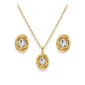 Set de cadena y aretes ovalados con zirconias