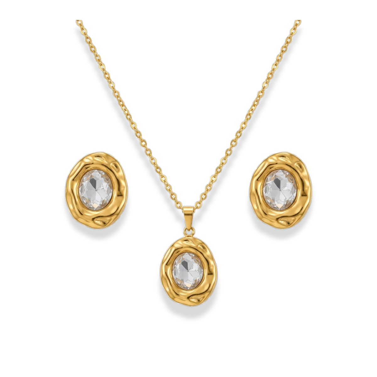 Set de cadena y aretes ovalados con zirconias