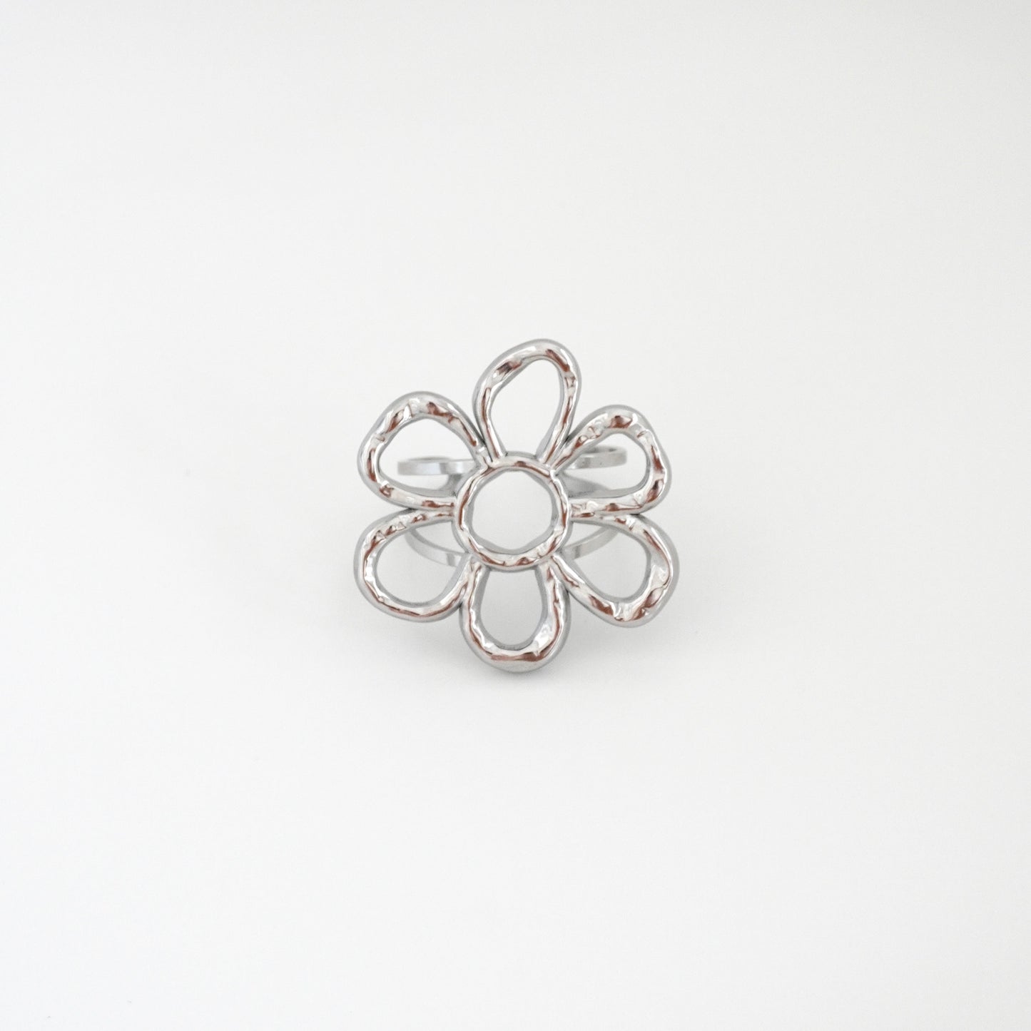 Anillo plateado flor chuncky