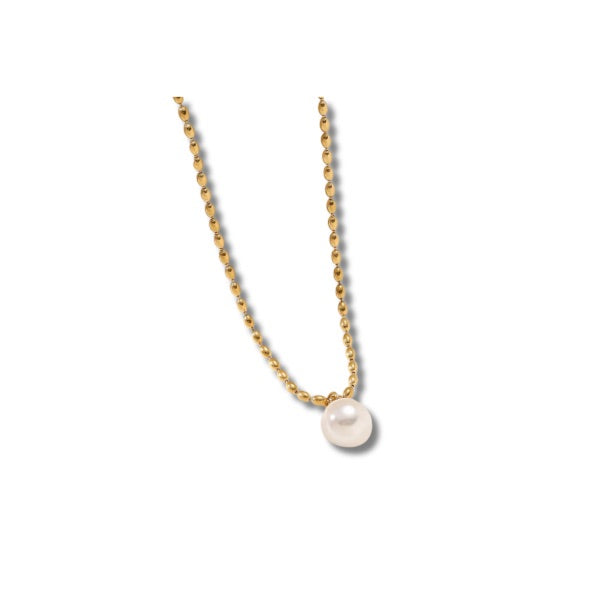 Cadena de bolitas con dije de perla