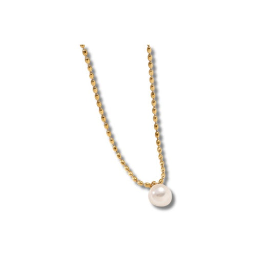 Cadena de bolitas con dije de perla