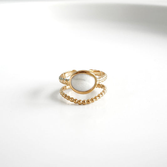 Anillo doble piedra redonda blanca