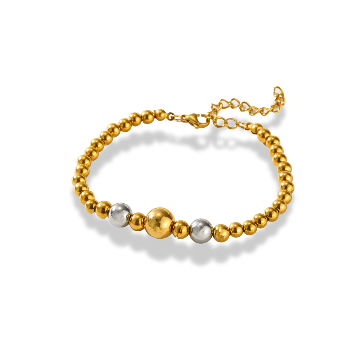 Pulsera bicolor con bolitas pequeñas y medianas