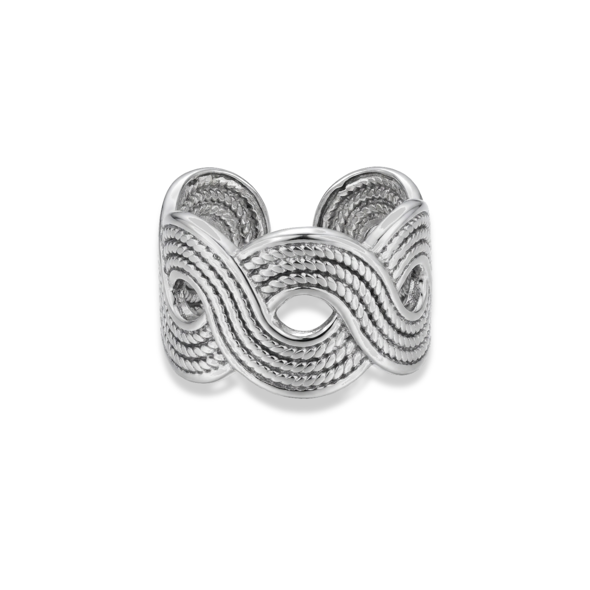Anillo curvas cruzadas plateadas