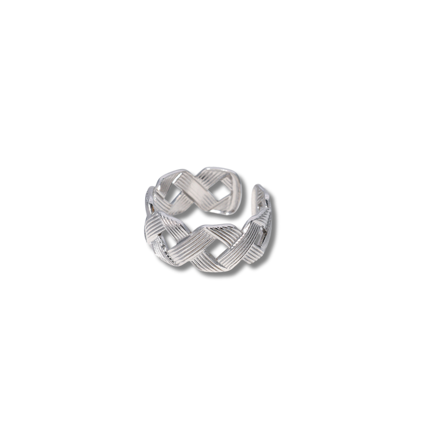 Anillo de eslabones y líneas plateado