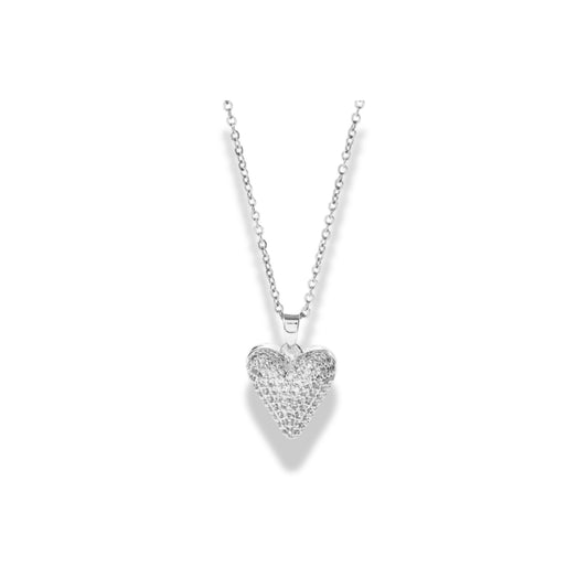 Cadena de corazón alargado con zirconias plateado