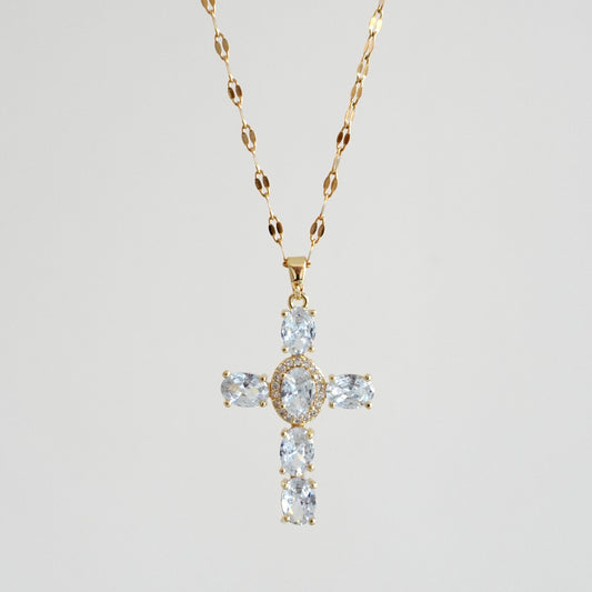 Cadena cruz zirconias óvalos