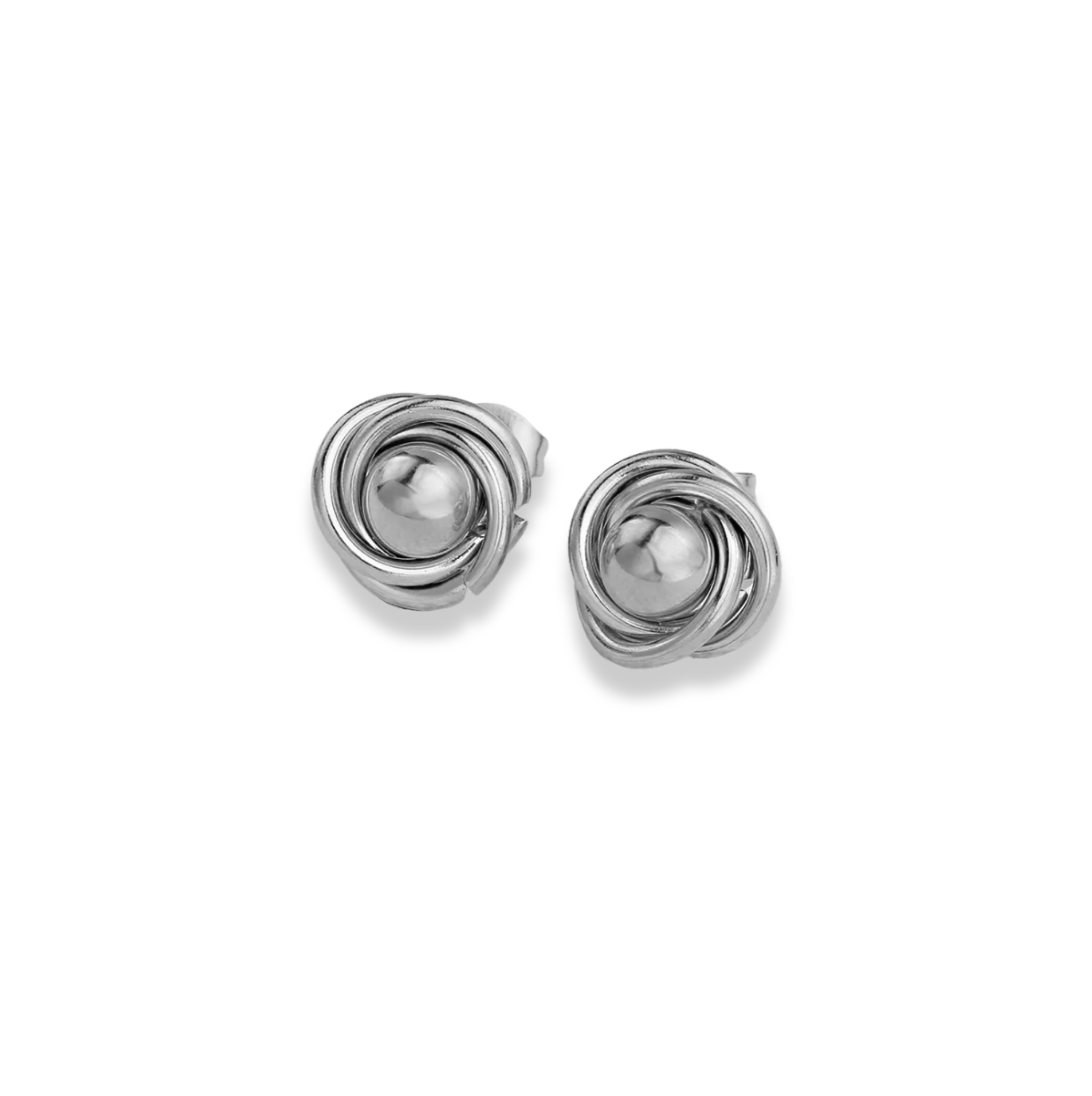 Aretes círculo entrelazado y esfera plateados