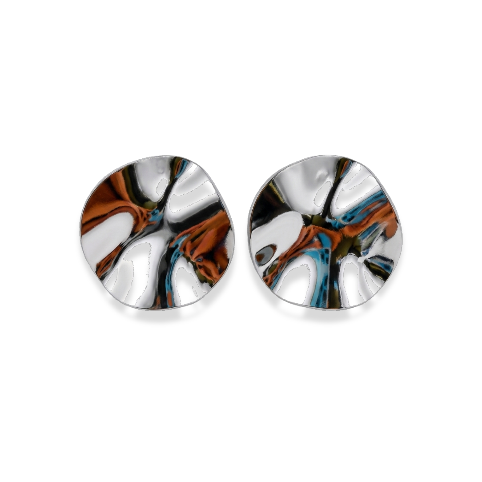 Aretes circulares asimétricos con hendiduras plateado