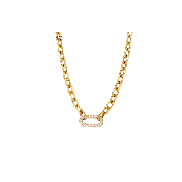 Cadena de eslabones con dije de óvalo con zirconias