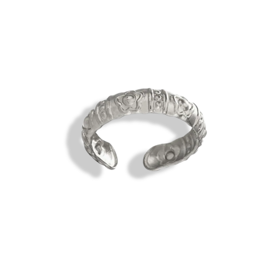 Anillo básico texturizado plateado