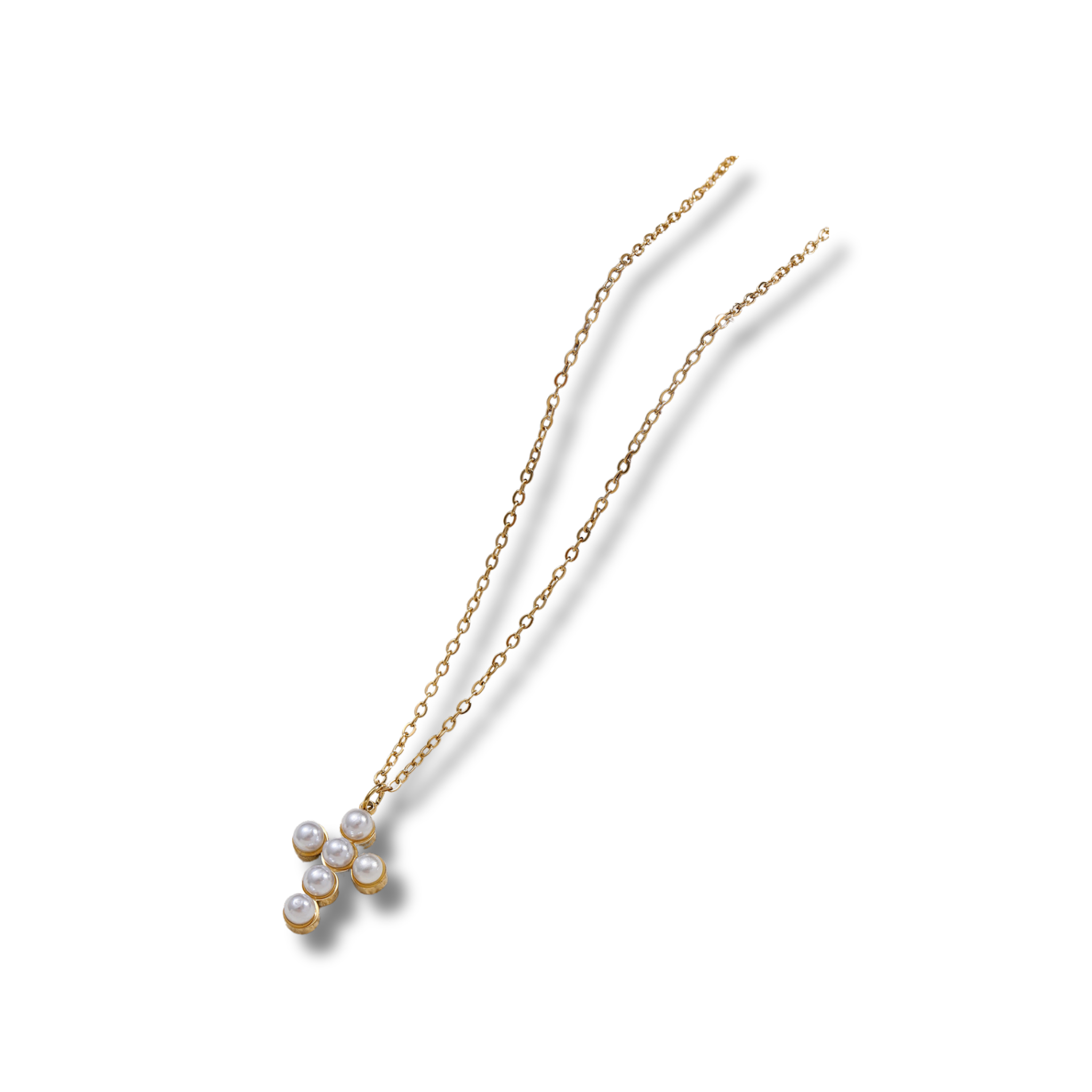 Cadena dije de cruz con perlas mini
